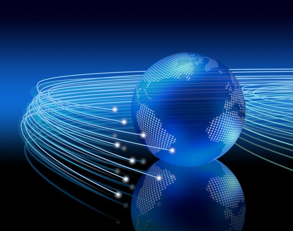 Optical fiber shooting around a globe