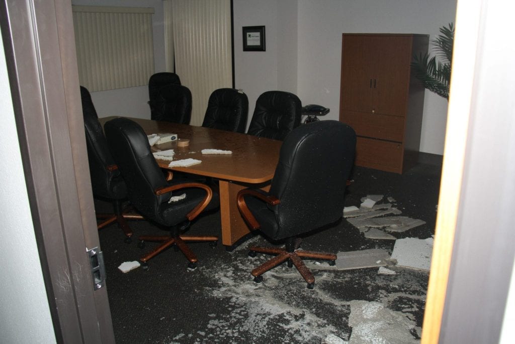 Storm damage ina conference room at OCCC