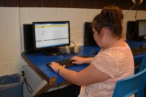 Elementary student using a computer.