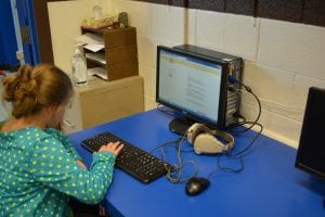 Elementary student using a computer.