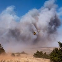 A helicopter used in fighting the Rhea Fire